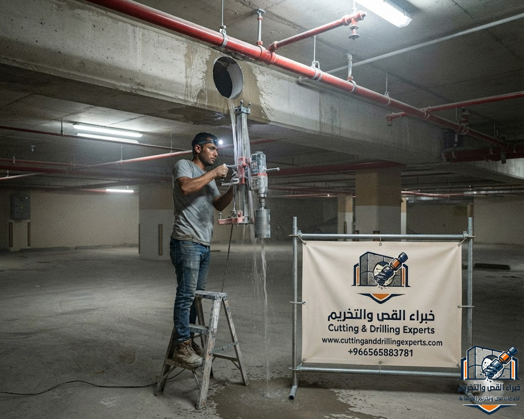 أفضل شركة فتح كور لأنظمة الحريق بجدة لتنفيذ فتحات شبكات الإطفاء والتمديدات الخرسانية بدقة هندسية